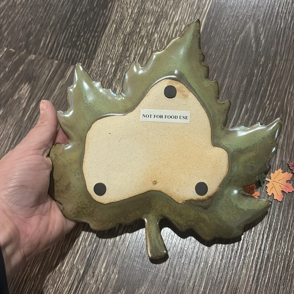 Fall Decor glass leaf plate with small wooden leaf cutouts